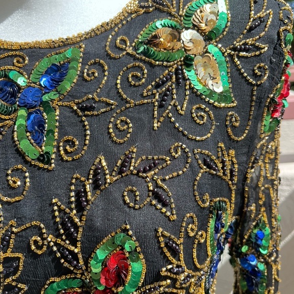 Fairycore Beaded Top | Vintage STENAY | 1980s Silk Sequin Blouse - Picture 7 of 14